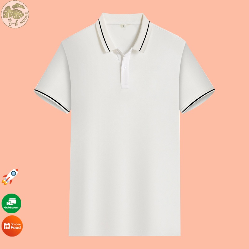 Áo thun polo trắng phối sọc đen phong cách hàn quốc La'house Uniform