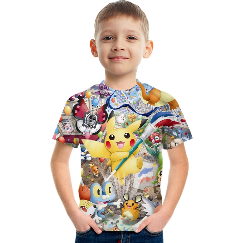 Áo Thun Ngắn Tay In Hình Pokemon 3D Thời Trang Dành Cho Bé Trai