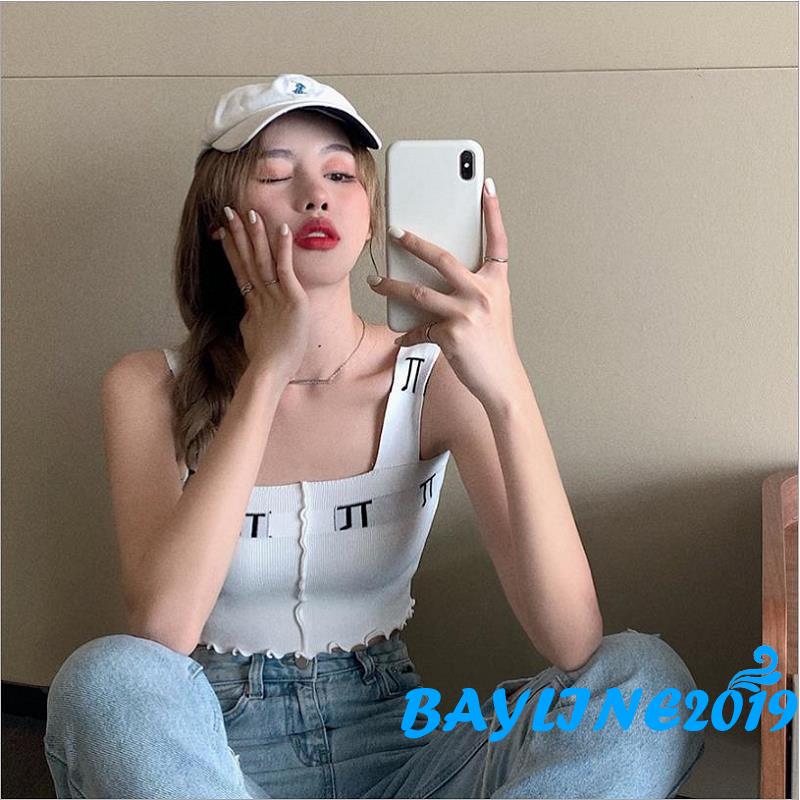 Áo Croptop Hai Dây Họa Tiết Chữ Cái Thời Trang Nữ Gợi Cảm
