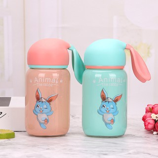 Bình Nước Thuỷ Tinh Vỏ Bọc Silicon Nắp Thỏ Con Dễ Thương 300 Ml
