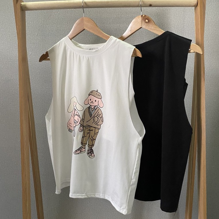 Áo tanktop nữ kèm áo trong DT Clothes, áo không tay unisex hình 2 con chó ( ảnh thật shop  tự chụp)