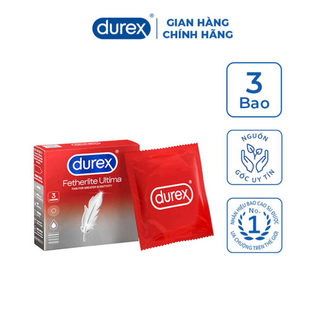 [ FREESHIP BCS DUREX ] Hộp Nhỏ Bao cao su Durex Fetherlite Ultima 1 hộp 3 bao siêu mỏng_baocaosu_durex