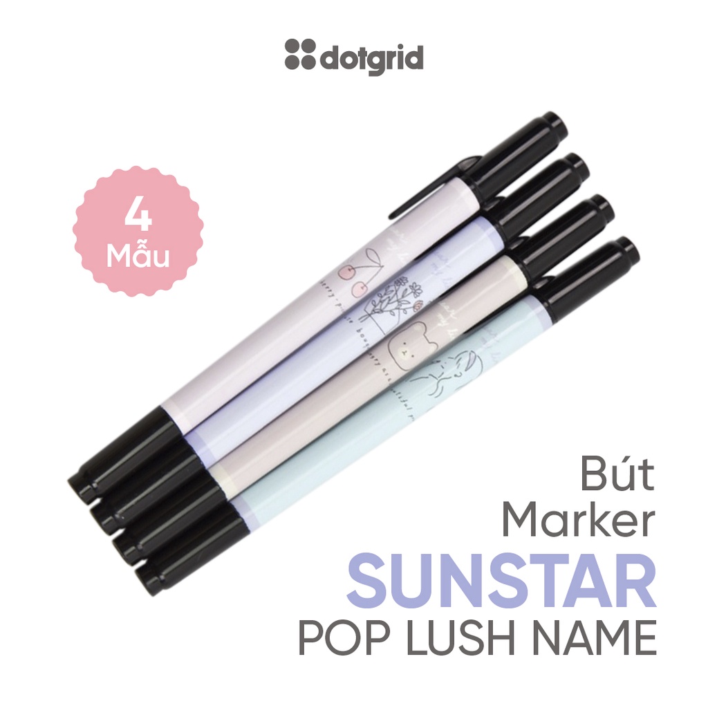 Bút 2 đầu Sun Star POP LUSH 3 Name Pen viết trên mọi chất liệu - 4 mẫu họa tiết xinh xắn