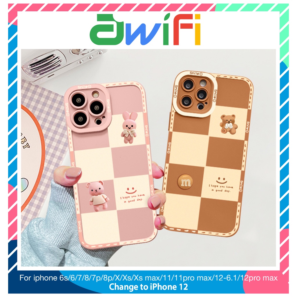Ốp lưng iphone cạnh vuông lỗ camera gấu thỏ 6/6splus/7/7plus/8/8plus/x/xs/11/12/13/pro/promax-Sale Hot Q3-2