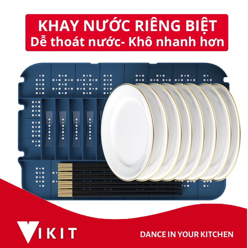 Kệ úp bát chén nhựa có nắp đậy có giá để bát đĩa VKIT