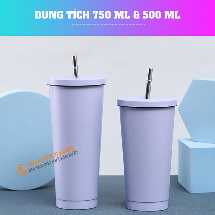 Ly giữ nhiệt 750ml & 500ml Tặng kèm Ống Hút Inox - Cốc giữ nhiệt INOX304 ( Màu Bạc - Vàng Hồng - Đen - Xanh Nhạt )