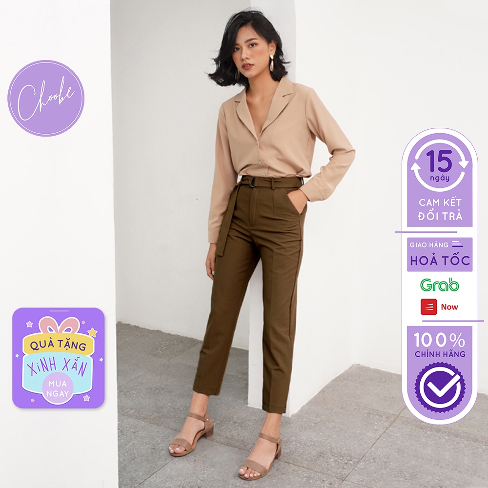 Quần baggy nữ Choobe lưng cạp cao đai dây rời đồ công sở đi học form đẹp màu đen xanh nâu Q12 - HÀNG MỚI VỀ
