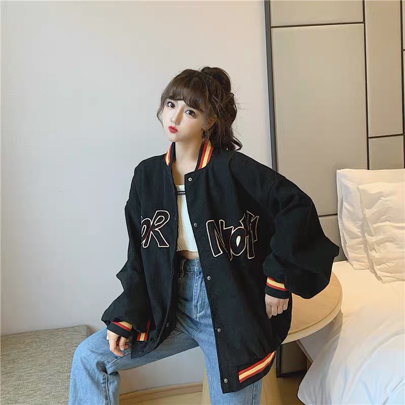 Áo khoác kaki nhung bomber unisex form rộng HIOK bóng chày nam nữ ulzzang Wind | BigBuy360 - bigbuy360.vn