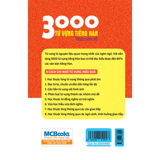 Sách - 3000 Từ vựng tiếng hàn theo chủ đề - Làm chủ từ vựng tiếng Hàn sau 3 tháng Mcbooks | BigBuy360 - bigbuy360.vn