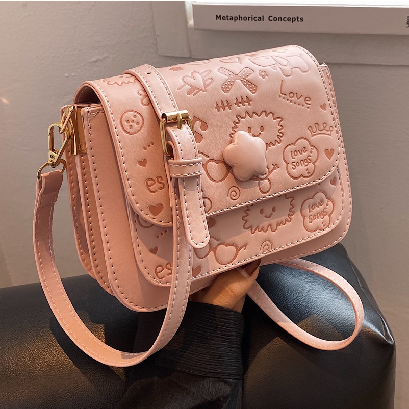 Túi xách nữ đeo chéo thời trang nhiều ngăn dập vân họa tiết hàng Quảng Châu O3T4-8016