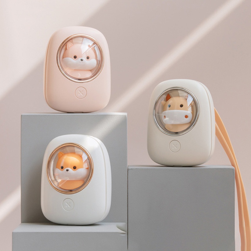 Quạt USB Đeo Cổ Rảnh Tay Họa Tiết Hoạt Hình Dễ Thương Có Thể Sạc Lại