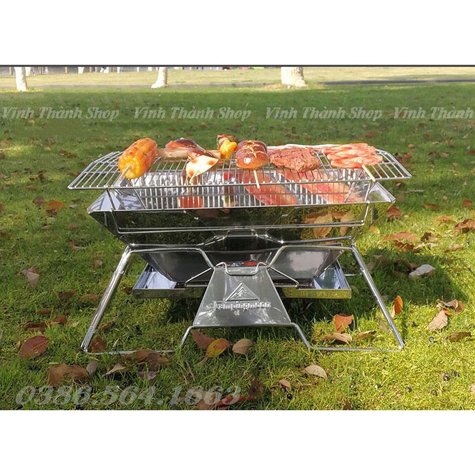 Bếp Nướng Than Hoa BBQ Ngoài Trời Cao Cấp - Bếp Nướng Than Không Khói Chất Liệu Inox 304 Kèm Vỉ Nướng Cho 2-8 Người