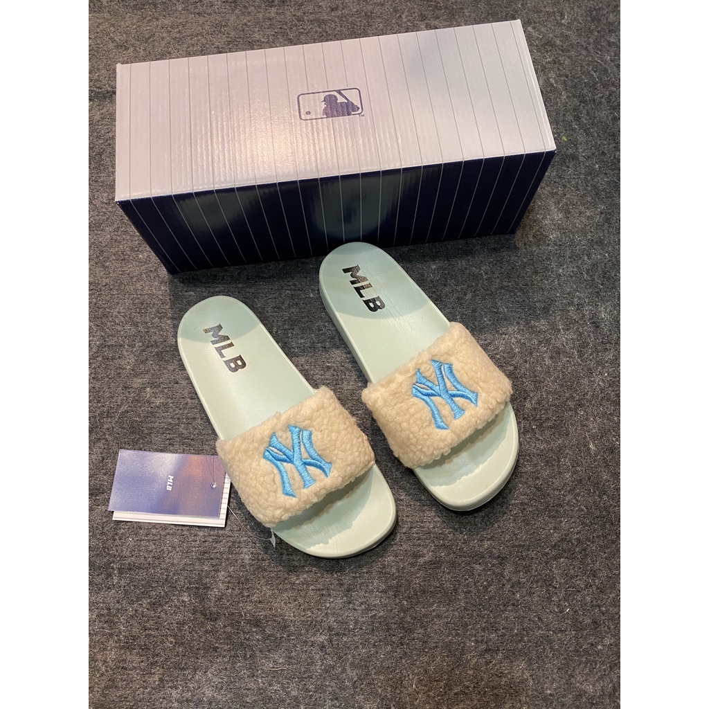 Dép m l b quai ngang bản lông cừu full box-xanh mid