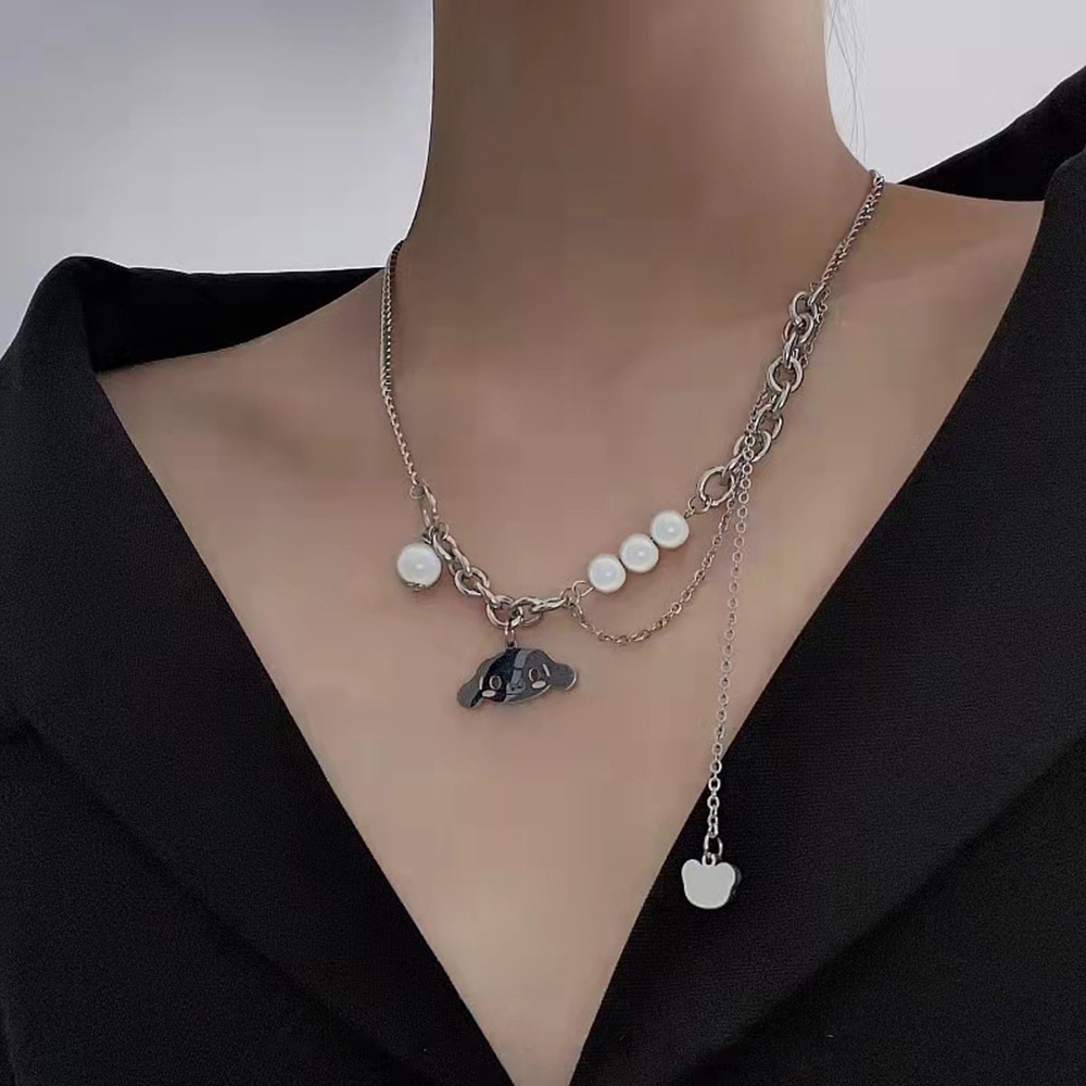 Vòng cổ Hợp Kim Mặt Hình Đầu Lâu Đính Ngọc Trai Nhân Tạo Xinh Xắn Cho Nữ