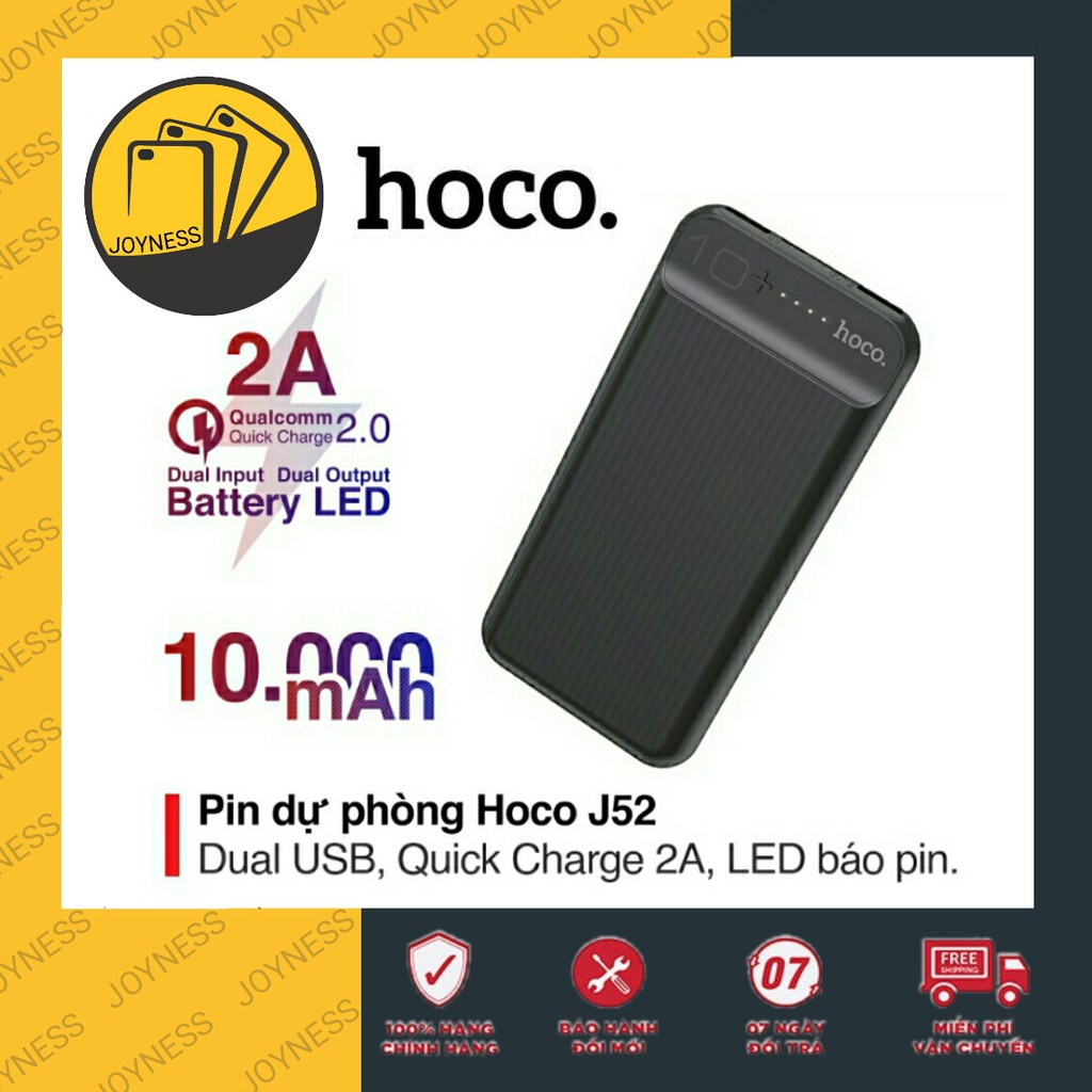 Sạc dự phòng Hoco J52 Bản Nâng Cấp ✔10000mAh ✔Siêu Mỏng ✔️ Sạc 2 Thiết Bị Cùng Lúc - Bảo Hành Chính Hãng 12 Tháng