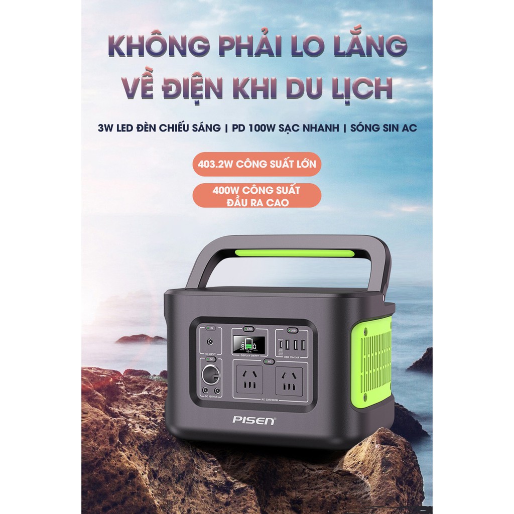 Trạm sạc dự phòng Pisen Power Station 400Wh - Hàng chính hãng