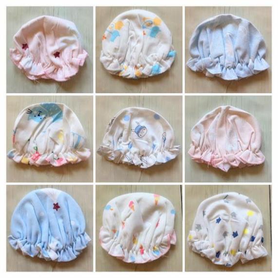 Mũ vải cotton nhún bèo cho bé gái từ 0-6 tháng nhiều họa tiết