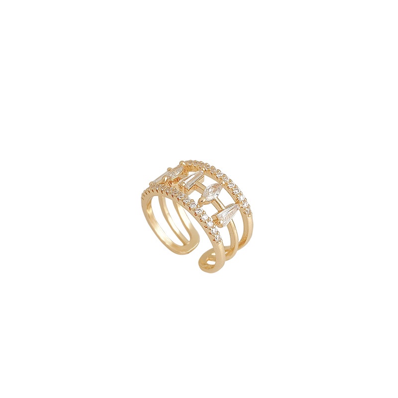 Nhẫn Etrendy hai lớp đính đá zircon phong cách Hàn Quốc thời trang cho nữ