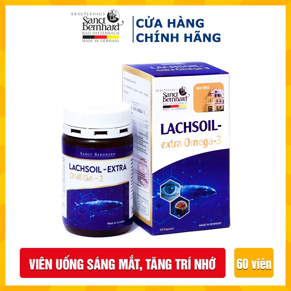 Viên uống dầu cá Omega 3 Lachsoil bổ mắt, hỗ trợ tim mạch(Hộp 60 Viên)  - [ Chính hãng Sanct Bernhard Đức]