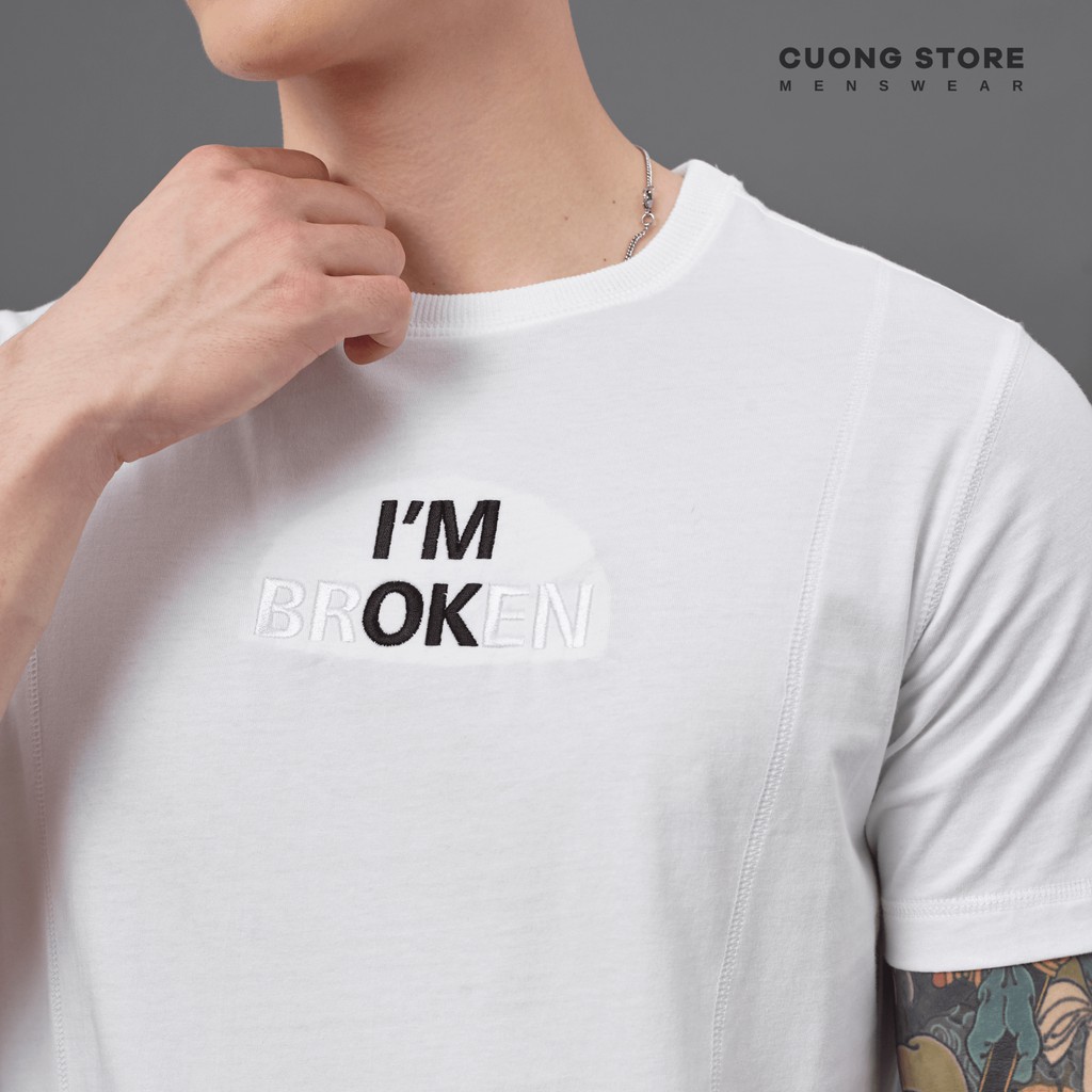 Áo thun cổ tròn thêu chữ I'M OK - I'M BROKEN CHEMICAL 2103005 chất cotton cao cấp dày dặn chuẩn form - MENFIT