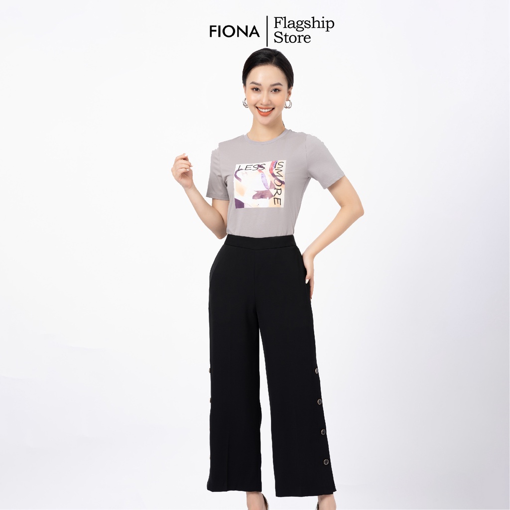 Quần dài FIONA nữ xẻ ống rộng đính cúc trang trí F351158