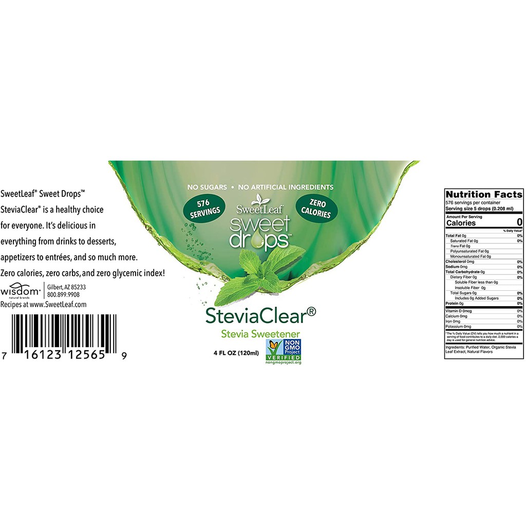 Lọ dung dịch đường cỏ ngọt (kiêng) SWEETLEAF STEVIA SteviaClear Liquid Extract, zero-calorie, zero-carbohydrate