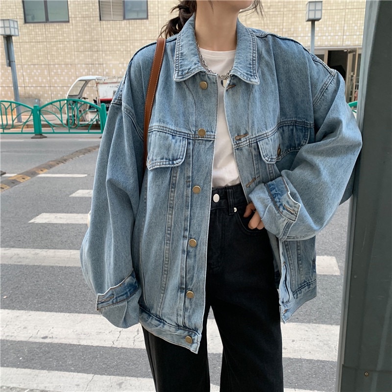 Áo khoác jacket jean denim unisex oversize mỏng vừa có túi mặt trong và 2 túi sườn SẴN