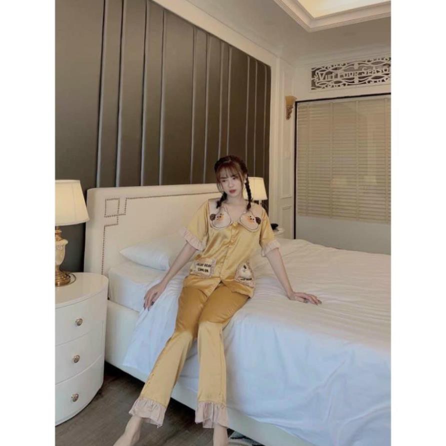 [Siêu Xinh] Đồ Bộ Pijama, Bộ Lụa Satin Cộc Dài, Bộ Gấu Satin Tiểu Thư