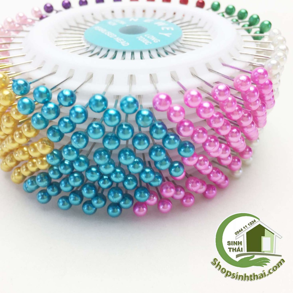 Vỉ kim ghim vải - vỉ 40 kim ghim cố định vải có đầu tròn nhiều màu