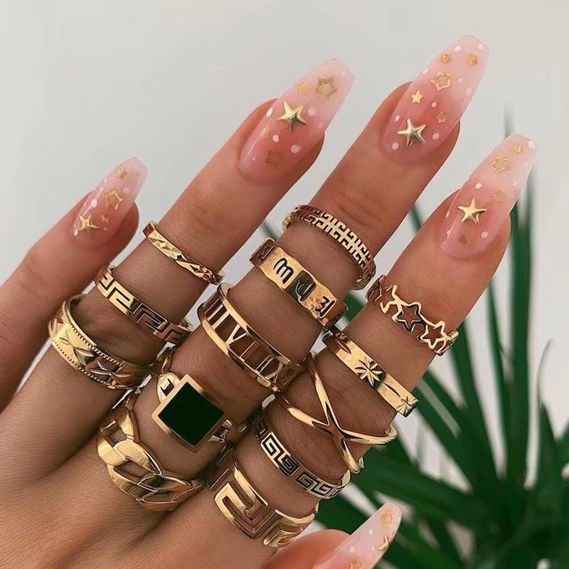 Bộ Nhẫn Đeo Khớp Ngón Tay Họa Tiết Hình Học Ngôi Sao / Bán Nguyệt / Hình Học Màu Vàng Phong Cách Boho Cổ
