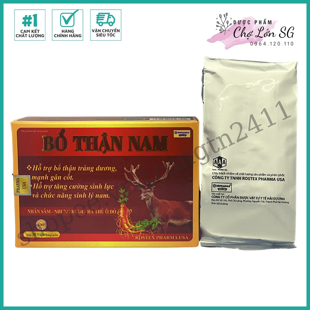 Viên uống BỔ THẬN NAM tăng cường sinh lý nam, bổ thận tráng dương với thành phần nhung hươu, nhân sâm
