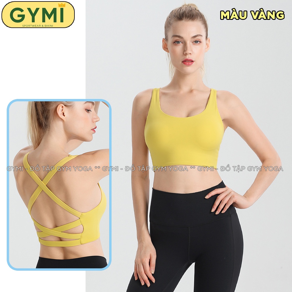 Áo bra tập gymi yoga nữ GYMI AL31 dáng 2 dây chéo hở lưng thể thao có mút ngực chất thun poly cao cấp nâng đỡ ngực