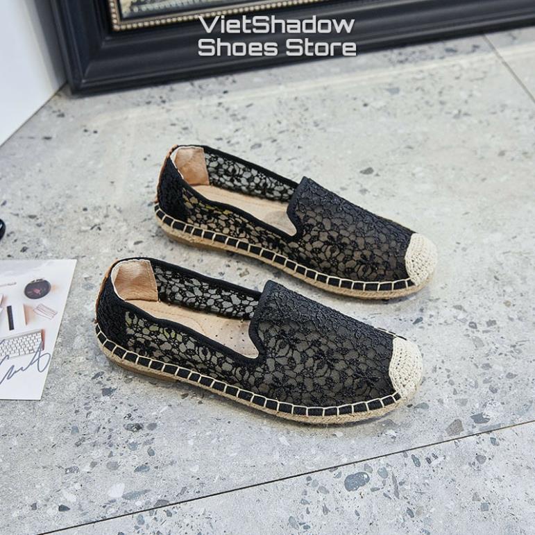 Slip on nữ - Giày lười vải lưới nữ đế cói - Chất liệu đế gai bện, vải ren lưới 2 màu đen và trắng - Mã A53 CDZ