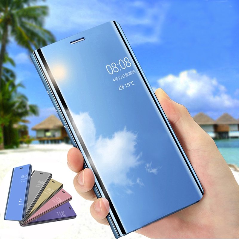Ốp điện thoại nắp lật mặt gương thông minh trong suốt cho Samsung Galaxy A6 A7 A8 A9 2018