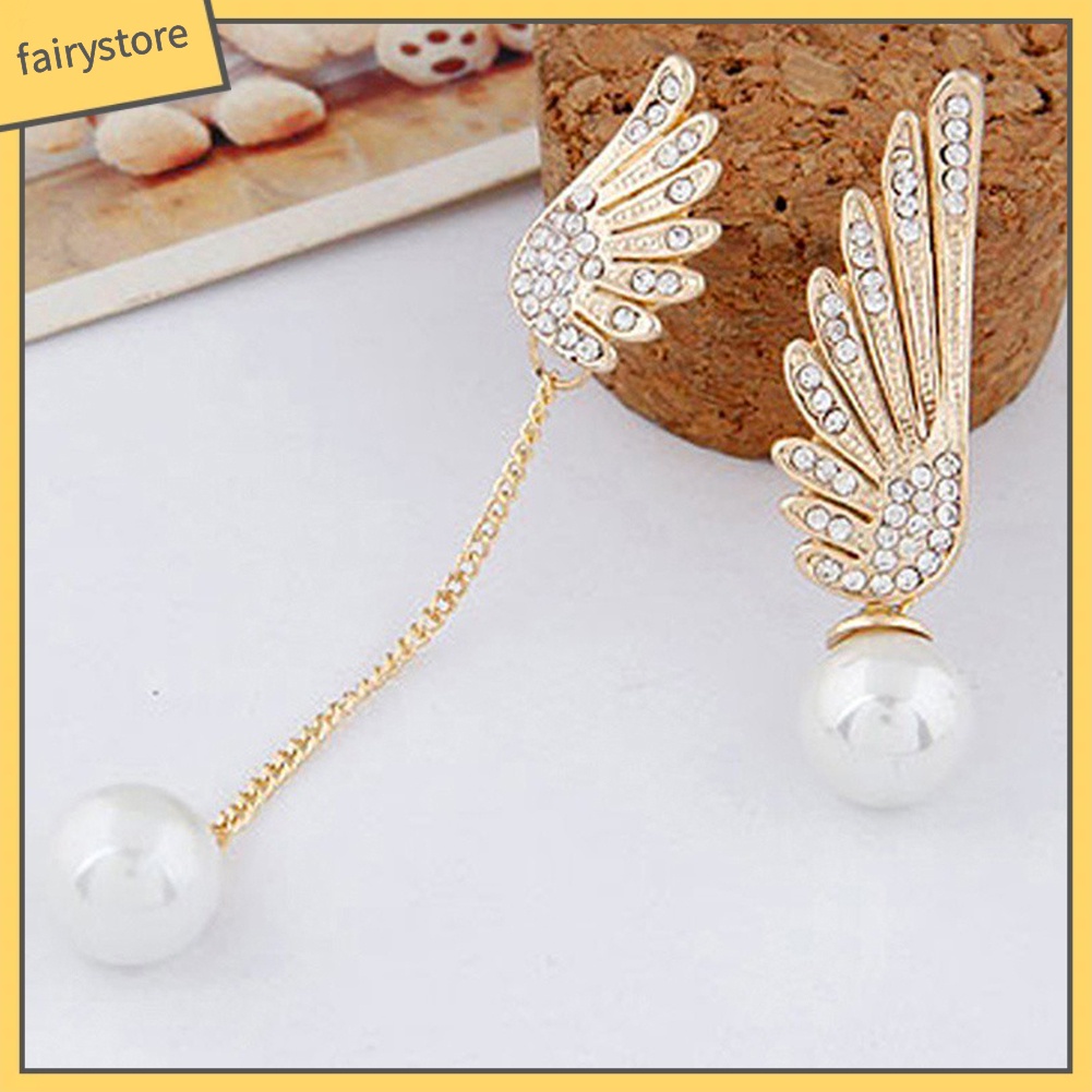 Bông Tai Hình Đôi Cánh Đính Đá Và Ngọc Trai Nhân Tạo Thời Trang