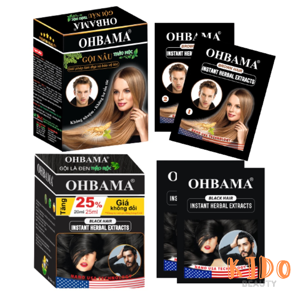 Dầu Gội Phủ Bạc OHBAMA Black | Brown Hair Instant 20ml Gội Là Đen / Nâu Thảo Mộc