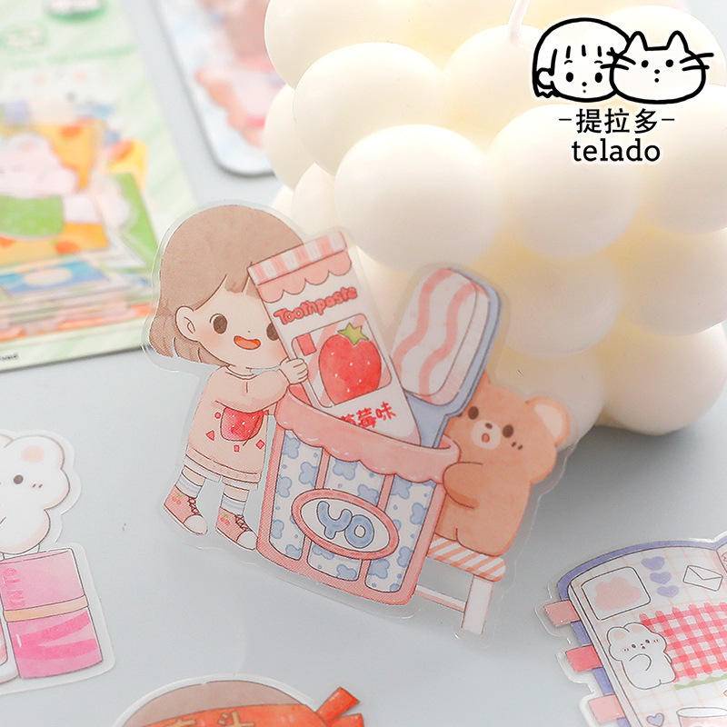 ⭐ iLado ⭐【9PCS】 PET Không Thấm Nước Nhãn telado Hình Dán Cute Sticker Dễ Thương Sticker Trang Trí Sổ Trang Trí Sổ Dán Sổ Lưu Trữ Sticker Hình Dán Sticker Hiểm Bộ Tập Vở Sổ Sticker Nhãn Dán Sổ Chiết Lưu Trữ
