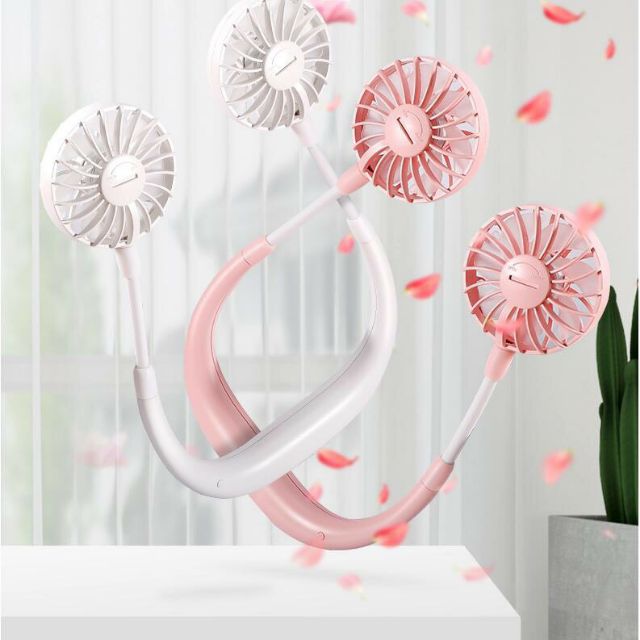 Quạt mini Đeo cổ 3 cấp độ + Đèn Led