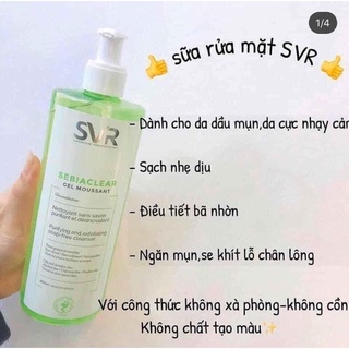 Sữa rửa mặt da dầu mụn nhạy cảm svr sebiaclear gel moussant 400ml