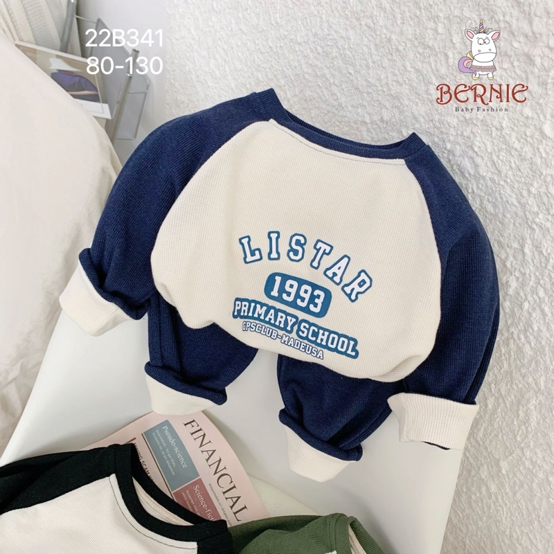 Bộ quần áo thu đông dài tay tổ ong Listar 1993 cho bé trai, gái chuẩn hãng Bernie