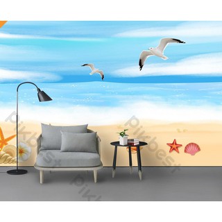 Tranh dán tường Đại dương xanh mênh mông sóng biển, tranh dán tường 3d hiện đại (tích hợp sẵn keo) MS701677