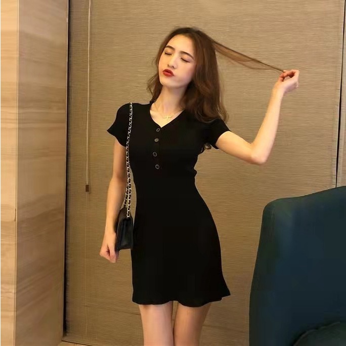 Đầm PERTY dệt kim dáng ôm kiểu retro Hàn Quốc thời trang mùa hè cho nữ