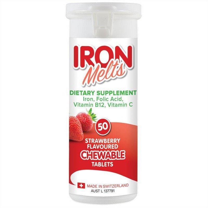 HSD: 11/2024 Sắt ngậm vị dâu Iron Melts - 50 viên  Chuẩn Chemist Warehouse - Úc