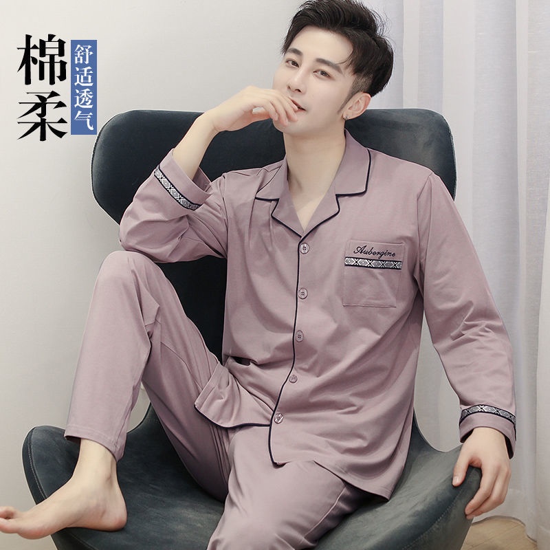 Bộ Đồ Ngủ Tay Dài Vải Cotton Thời Trang Xuân Thu Cho Nam