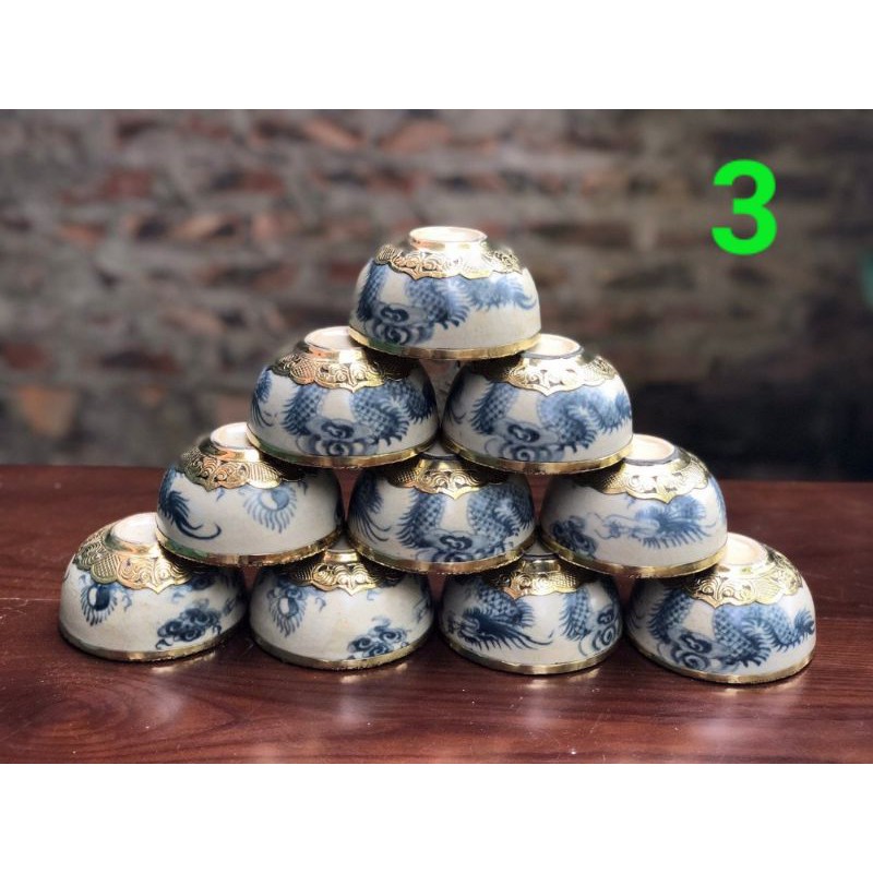 Bộ 10 bát rồng men dạn bọc đồng cực đẹp cực sang