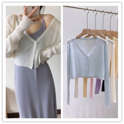 Áo Khoác Cardigan Dệt Kim Vải Lụa Mỏng Tay Dài Chống Nắng Thời Trang Xuân Hè Phong Cách Mới