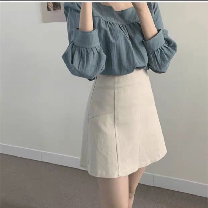 Set áo babydoll cổ vuông chân váy dáng A hàn quốc