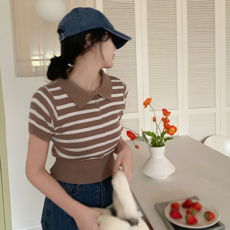 Áo Sơ Mi Tay Ngắn Họa Tiết Sọc Thời Trang Cho Nữ