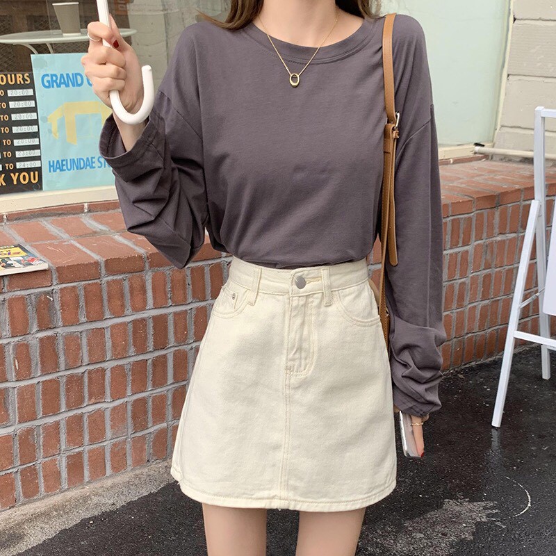 Chân Váy Cạp Cao Chữ A Màu Be Mới Nhất_V30