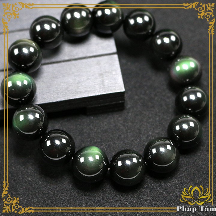 Vòng Tay Phong Thủy Đá Obsidian Xanh Đen Tự Nhiên Hạng 5A - Tâm Phong Thủy